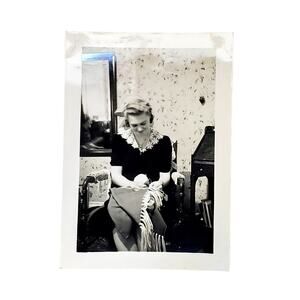 Vtg Pretty Young Lady Sewing Original Monochrome Photography Found Snapshot